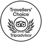 A circular travel seal reading “Traveler's Choice” with a laurel wreath, binoculars icon, and the word “Tripadvisor” at the bottom.